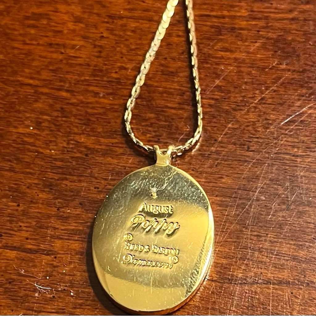 Vintage Reed & Barton Damascene August Poppy Flowers Silver Gold Plate Pendant.